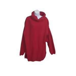 Knitmakers Vintage Womens Sweater‎ 1X Red Turtleneck Oversize Cotton USA